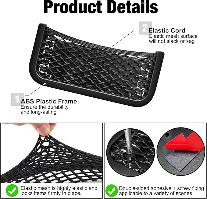 ABS Plastic Frame Automotive Cargo Nets Car Net Pocket Phone Car Mesh Net Holder RV Storage Boat Cargo Pocket Organizer Framed Mesh Net Pocket with Screws for Auto RV Net(2, 10 x 4.7 Inch)