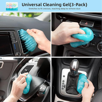 TICARVE 9Pcs Car Interior Detailing Kit - Car Cleaning Brushes, Universal Gel, Microfiber Towel and Storage Bag for Dashboard, Air Vents, Keyboard & Electronics
