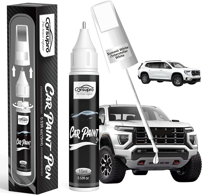 Summit White/Interstellar White(GAZ/WA8624) for GMC Touch Up Paint Pen, 2 in 1 Car Scratch Remover with Pen Tip and Brush, Precise Color Match for Car Paint Scratch Repair, Quickly and Easily Fix Chips and Nicks