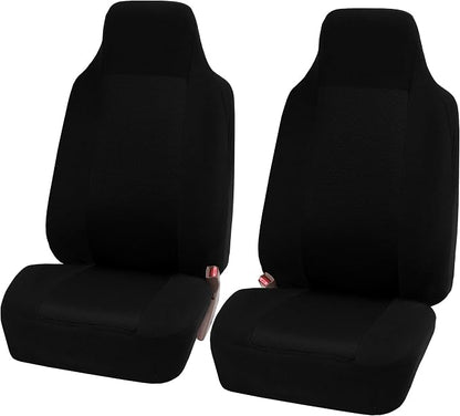 FH Group All Purpose Flat Cloth Car Seat Covers for Bucket Seats, 2 Piece Universal Fit, Washable Seat Covers for SUV, Sedan, Van - Front Set Black