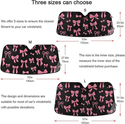 Windshield Sun Shade Pink Bow Front Window Block UV Shades Visor Reflective Retractable for Car SUV Trucks