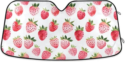 Watercolor Strawberry Windshield Sun Shade for Car Auto SUV Truck Foldable Front Window Sunshade Sun Visor Protector Block UV Rays Reflect Heat, 55" x 28"