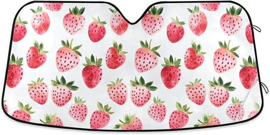Watercolor Strawberry Windshield Sun Shade for Car Auto SUV Truck Foldable Front Window Sunshade Sun Visor Protector Block UV Rays Reflect Heat, 55" x 28"