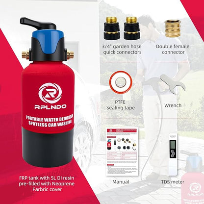 Spotless Car Wash System with Bypass,Pre-Filled with DI Resin, Deionized Water System, Garden Hose Quick Connector, Di Water System for RV, Vehicles, Motorcycles, Bikes, Boats, No Spots