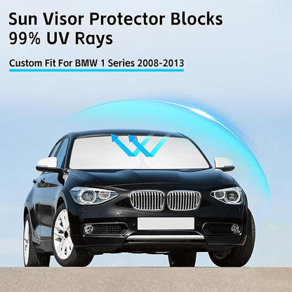 Windshield Sun Shade for BMW 1 Series 2008-2013 Sunshade 300T Windshield Cover Shield Protector Blocks UV Rays Custom Fit 1 Series Front Window Shade Windshield Accessories Keep Cool Foldable