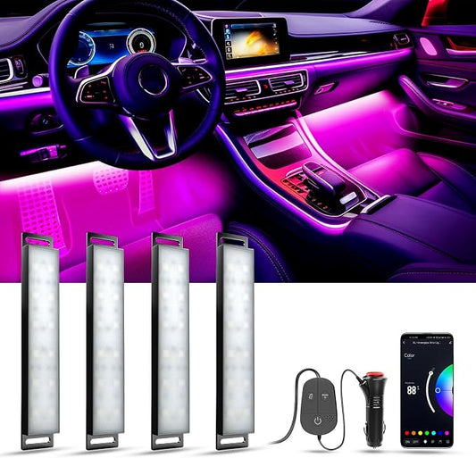 YiLaie LED Car Lights Interior Accessories with App & Control Box Under Dash Footwell Neon Internal Lighting Kit Inside for Trucks, Cigarette Lighter DC 12V