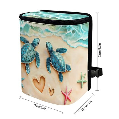 Talayituse Turtle Starfish Heart Beach Print Car Trash Can with Lid, Leak Proof Auto Trash Bag Hanging Vehicle Garbage Can Multipurpose Storage Container for Back Seat Road Trip