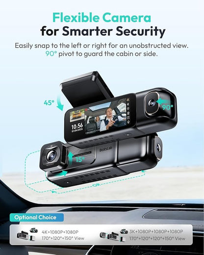 BOTSLAB 4K Dash Cam Front and Inside[2026 Upgraded],5.8G WiFi Dual Dash Camera for Car,HDR IR Night Vision,3.18”Touch Screen,GPS,G-Sensor,24/7 Parking Mode,Voice Control,Rideshare Uber Lyft(No SDcard)