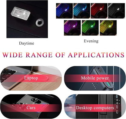 Yourkar 4 PCS USB LED Car Interior Atmosphere Lamp, Plug-in USB Interface Trunk Ambient Lighting Kit, Night Led Decoration Mini USB Light, Universal Interior Car Accessories (White+Red)