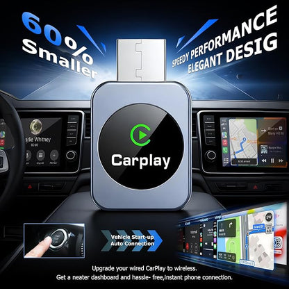 Wireless CarPlay Adapter for iPhone, 2026 Upgraded Carplay Dongle Converts Wired to Wireless, Plug & Play Auto Connect, Mini USB CarPlay Adapter, Stable No Latency Connection Compatible with iOS 10+