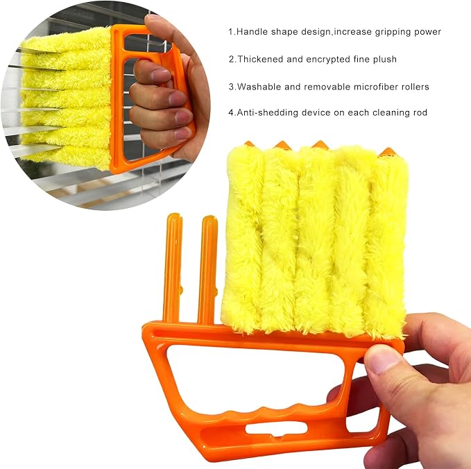 4 PCS Blind Cleaner Duster Tool, 7 Finger Handheld Window Shutters Duster with 3 Arm Cleaner Brush, Washable Mini Blinds Dust Cleaning Tools for Car Air Conditioner Vent