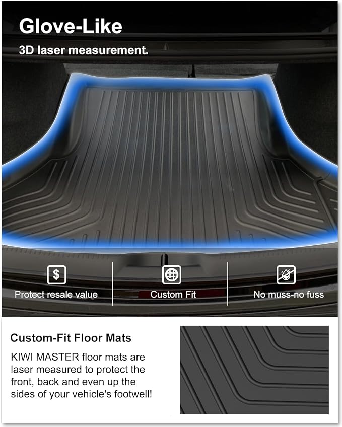 KIWI MASTER Cargo Mat for 2011-2023 Dodge Charger/Chrysler 300, Custom Fit All Weather Rear Cargo Liner, Heavy Duty TPE Tray Trunk Mat, Black