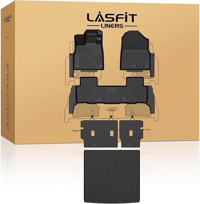 LASFIT Full Set Floor Mats for Honda Passport 2026, Extended Door Sill Coverage All Weather TPE Custom Fit Passport Floor Liner Accessories, 1st & 2nd Row & Cargo Mat with Backrest Mat Full Set, Black
