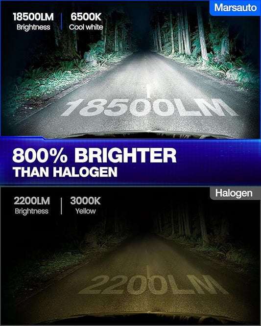 Marsauto 9006/HB4 Driving Bulbs, 800% Super Bright 6500K Cool White 9006 Driving Fog Bulb, IP68 Waterproof Pack of 2