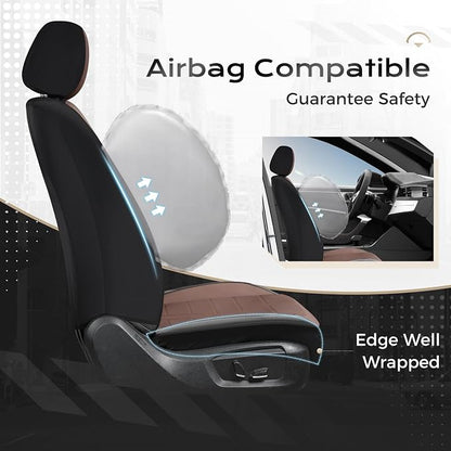 Coverado Full Set Leather Car Seat Covers, Crafted with Full Leather Construction and Carbon Fibre Weave Universal Fit for Most Cars SUV Trucks(Coffee