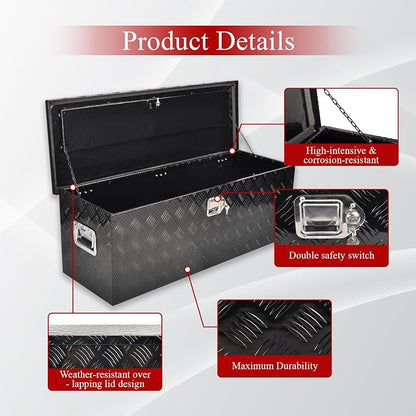 44'' Inch Aluminum Waterproof Storage Box (Truck Tool Box, Square, 15.5'' L x 44.5'' W x 15.6'' H, Black, Lockable, Unisex)