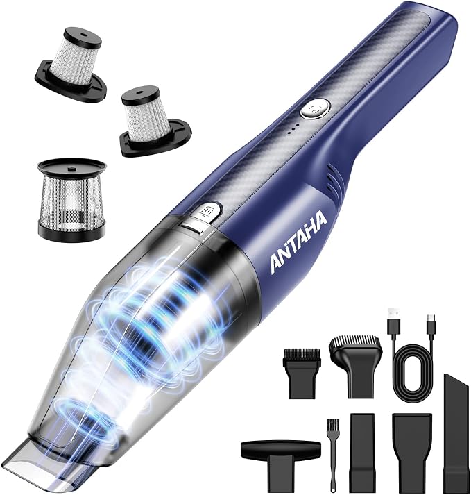 Handheld Vacuum Cordless - Car Vacuum Cleaner with 11000Pa Powerful Suction,1.2lbs Lightweight, Type-C Charge, Multiple Accessories, Portable Hand Vacuum for Home, Pet and Car (Blue)