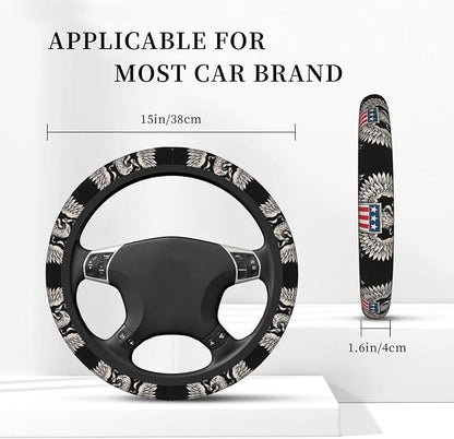 Car Steering Wheel Cover with Anti-Slip Lining, Universal 15 inch Wheel Cover, Fashion Car Interior Accessories for Women Men - Bald Eagle