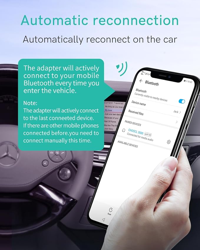Bluetooth Car Audio Adapter for 2008-2012 Mercedes-Benz with AMI Port, Bluetooth Transmitter with aptX-HD Sound & AMI Cable