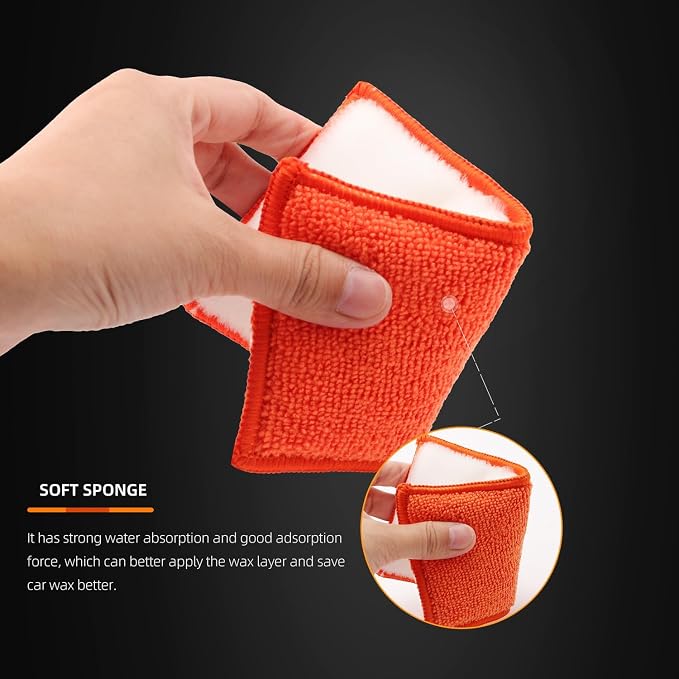 SPTA Car Interior Scrubbing Sponge, 8Pcs Scrub Ninja, Microfiber Car Wax Applicator, Car Wash Sponges for Car, Boat, Wood, Marble and Motorcycle, 6in x 3.3in x 0.8in