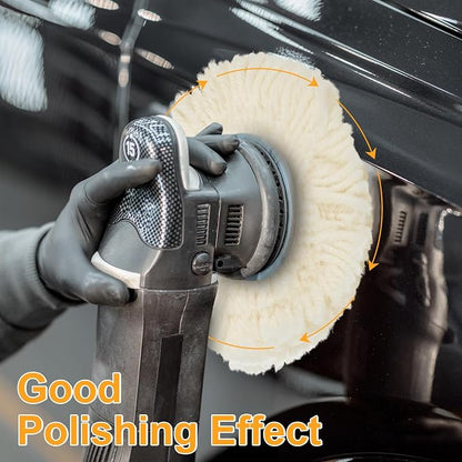 Tallew 6 Pcs 7 Inch Wool Polishing Pad Hook Loop Buffing Pad for Drill Curved Edge Compound Cutting Tool Drill Polisher Attachment Wheel Polish Kit Car Body Repair Buffing