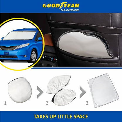 Goodyear Foldable Windshield Sunshade for Toyota Sienna 2011-2020, Car Accessories, Sunshade Cover, Sun Shade Car Windshield, Window Sun Blocker - GY008288