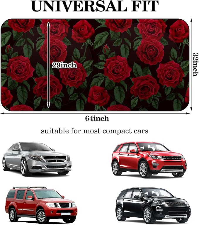 Windshield Sun Shade Foldable Car Front Window Covers for Car Accessories Sun Heat UV Rays Visor Protector Protection for Universal Cars SUV Truck (Rose)