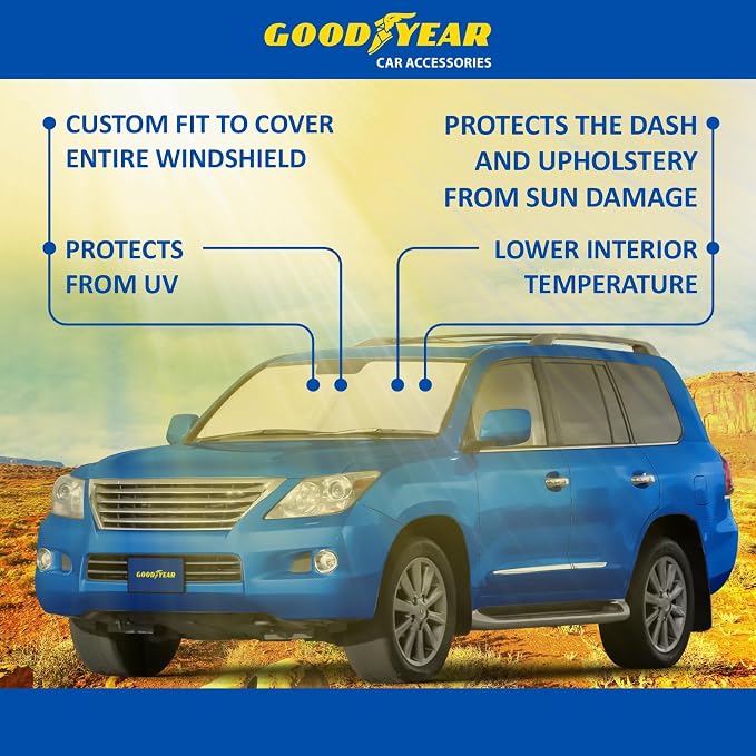 Goodyear Foldable Windshield Sunshade for Lexus LX 2008-2021, SUV car Accessories, Sunshade Cover, Sun Shade Car Windshield, Window Sun Blocker - GY008371