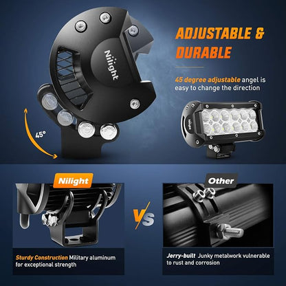 Nilight Led Pods 2Pcs 36W 2800LM 6.5 Inch Flood Off Road Light Bar Super Bright Driving Work Fog Lamps for Trucks Pickup Golf Cart SUV ATV UTV 4x4 Van Camper Boat