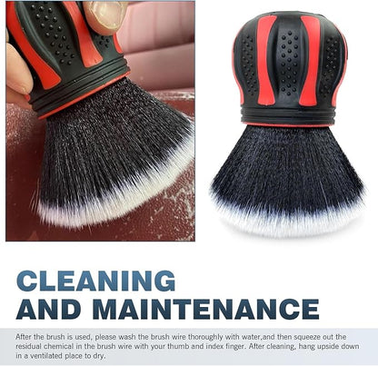 Car Detailing Brush, Multifunctional Soft Cleaning Brush for A/C Vents and Seat Gaps, Non-Slip Handle Ball-Shaped Multi-Function Cleaning Tool with Storage Rack, for Most Cars (Red)