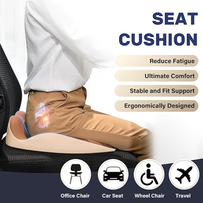 Coverado Seat Cushion Pillow for Car Office Chair, Ergonomic Memory Foam Desk Chair Cushion Back Support Pillow, Sciatica & Back & Tailbone Pain Relief Cushion