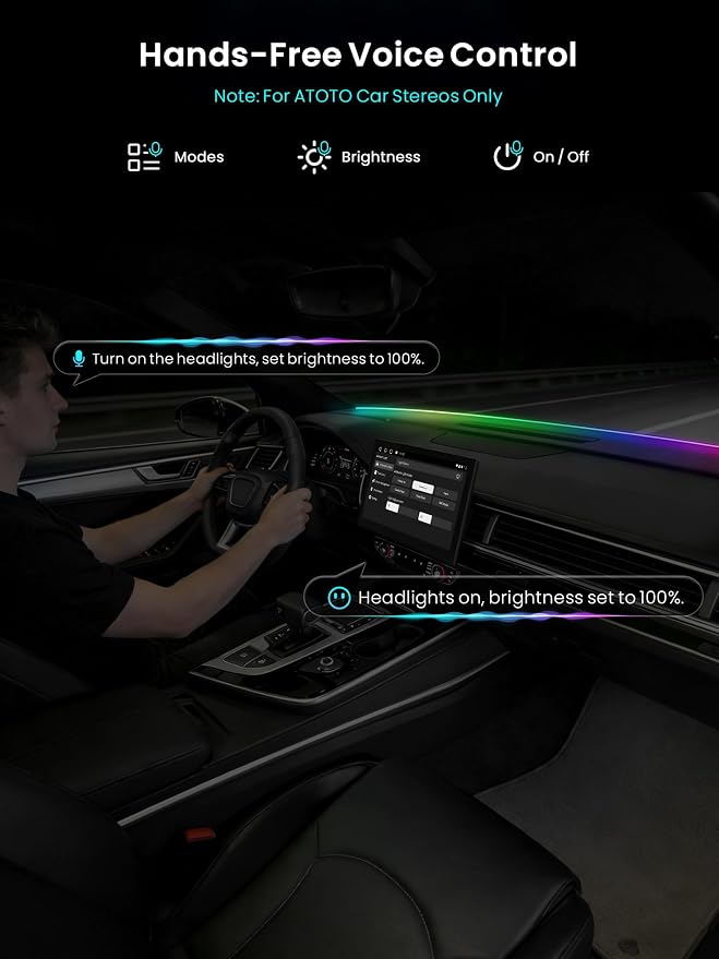 Car LED Lights Interior, 16M Colors APP & CarPlay Control, Music Sync, Auto-On/Off，Voltage Protection, Brightness Dimmer 12V DC LED Strip Lights for Car, Truck, SUV (Colorful 4.9ft)