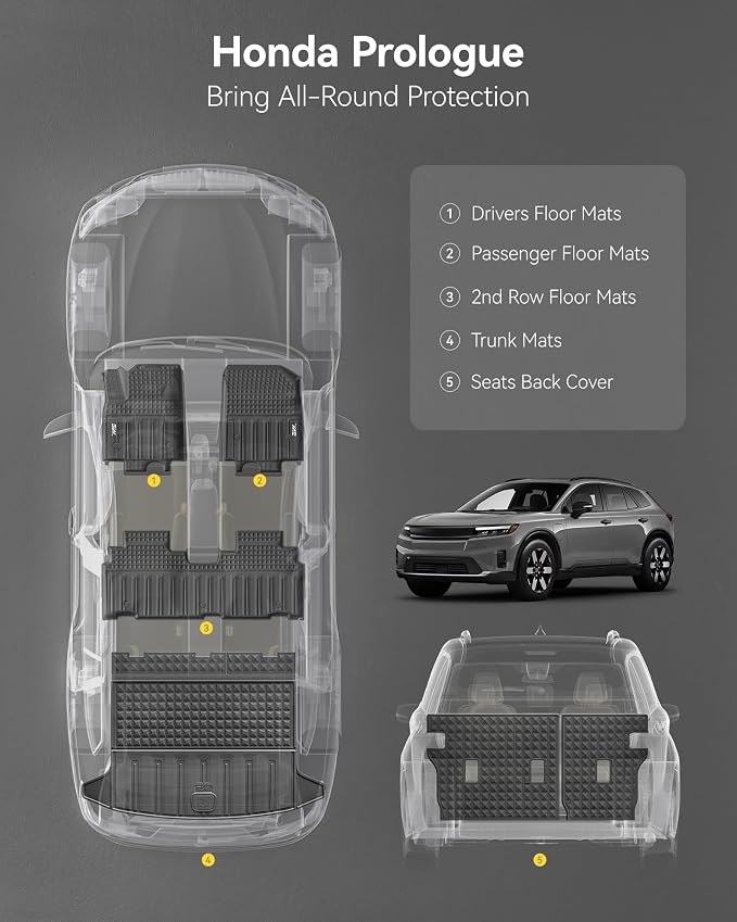 3W Floor Mats & Cargo Liner for 2024 2025 2026 Honda Prologue & Chevrolet Blazer EV, All Weather Protection Car Mats with Backrest Mat, Back Seat Cover Protector for 2025 Prologue Accessories, Black