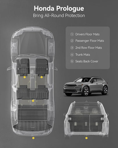 3W Floor Mats & Cargo Liner for 2024 2025 2026 Honda Prologue & Chevrolet Blazer EV, All Weather Protection Car Mats with Backrest Mat, Back Seat Cover Protector for 2025 Prologue Accessories, Black