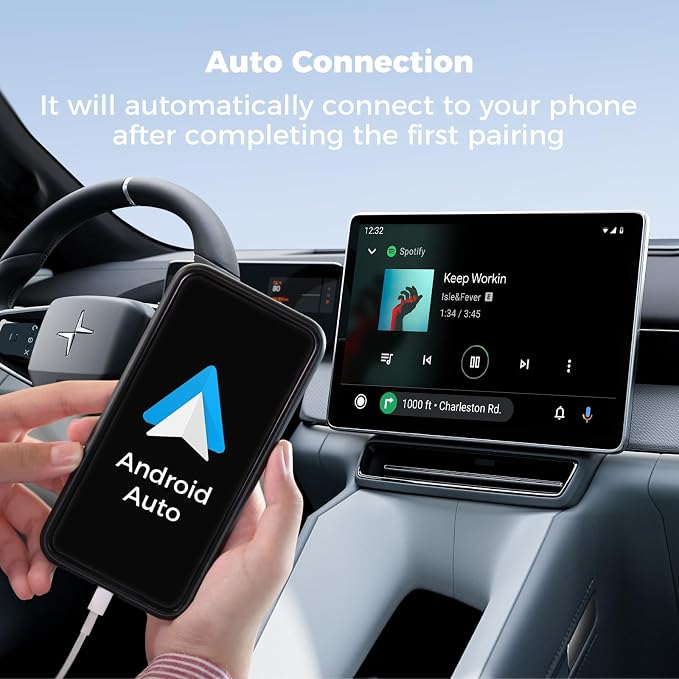 Android Auto Wireless Adapter for OEM Wired AndroidAuto Car, 5Ghz WiFi Auto-Connect, Plug & Play USB-C to A/USB-C Cables, No Delay, for Android Phones