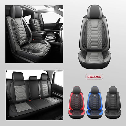 FREESOO Tundra Seat Covers 2014-2021 Full Set, Fit for Toyota Tundra Crewmax Cab, Custom Truck Seat Covers with Waterproof Faux Leather BlackGrey