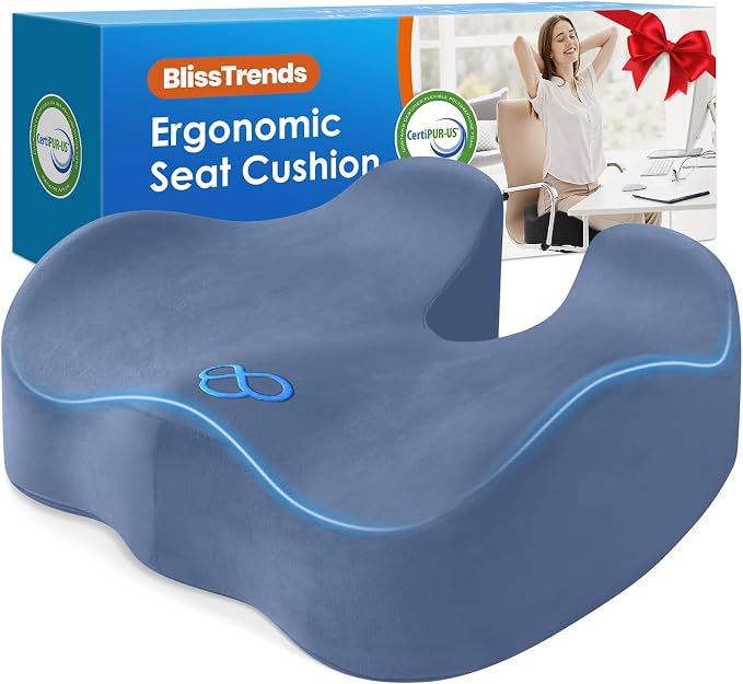 BlissTrends Seat Cushion,Thick Memory Foam Cushions for Office Chair, Car Seat, Airplane, Relieving Pressure Tailbone Sciatica Back Pain for Office Workers, Car Drivers 4.7in Thick LightBlue