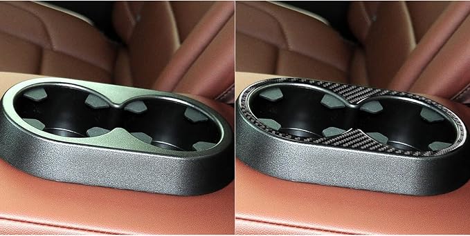 Real Premium Carbon Fiber Fit for Chevy Silverado/GMC Sierra 1500 2014-2018 for 2500/3500HD 2015-2019 Car Rear Center armrest Cup Holder Panel Trim Decals Sticker Auto Interior Accessories Cover Black