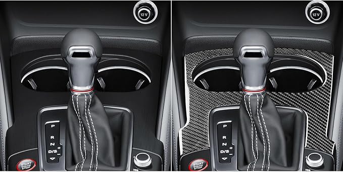 Real Premium Carbon Fiber Decor Compatible with Audi A3 S3 RS3 8V 2013 2014 2015 2016 2017 2018 2019 Car Gear Shift Panel Water Cup Holder Decor Sticker Auto Interior Accessories Decal Black