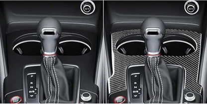 Real Premium Carbon Fiber Decor Compatible with Audi A3 S3 RS3 8V 2013 2014 2015 2016 2017 2018 2019 Car Gear Shift Panel Water Cup Holder Decor Sticker Auto Interior Accessories Decal Black