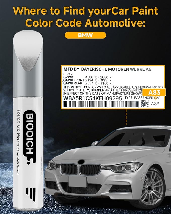Touch Up Paint Pen Exact Color Match Car Chip and Scratch Repair (for BMW, Glacier Silver Metallic(A83))