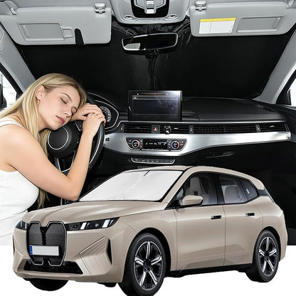 Windshield Sunshade for BMW iX 2022-2026 Sun Shade Car Windshield Accessories Upgrade 4 Layers Blocks UV Rays Custom Fit iX 240T Car Window Shades Front Windshield Keep Cool Foldable