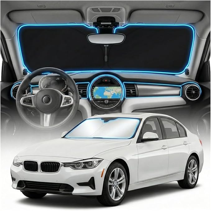 for BMW Mini Cooper Sun Shade Windshield Cover - Custom Fit Mini Cooper Accessories 2015-2024 2025 Sunshade Foldable UV Protection & Heat Shield Sun Visor Accessories
