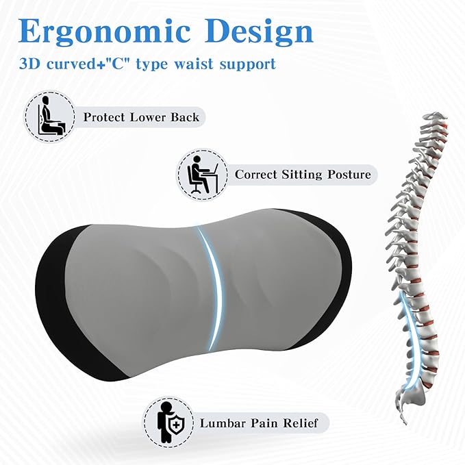 Lumbar Support Pillow for Office Chair, Lumbar Pillow with Adjustable Strap, Back Support for Office Chair, Lumbar Support Pillow for car