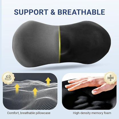 Lumbar Pillow with Adjustable Strap, Memory Foam Lumbar Support Pillow for Office Chair and Car Seat, Back Pillow for Lower Back, Back Support Pillow for Sitting, Driving, Traveling