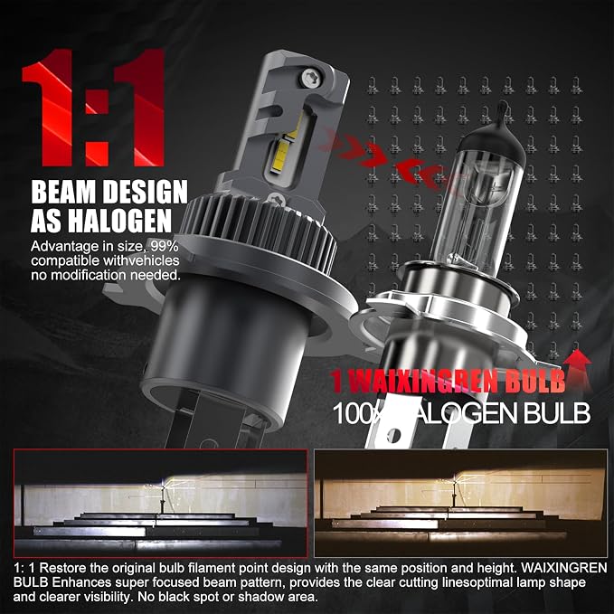 Bulb, 26000LM Super Bright 6500K 800% Brighter Bulbs with Turbo Fan, IP68 Waterproof, Plug-N-Play (H4)