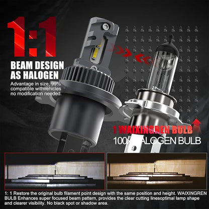 Bulb, 26000LM Super Bright 6500K 800% Brighter Bulbs with Turbo Fan, IP68 Waterproof, Plug-N-Play (H4)