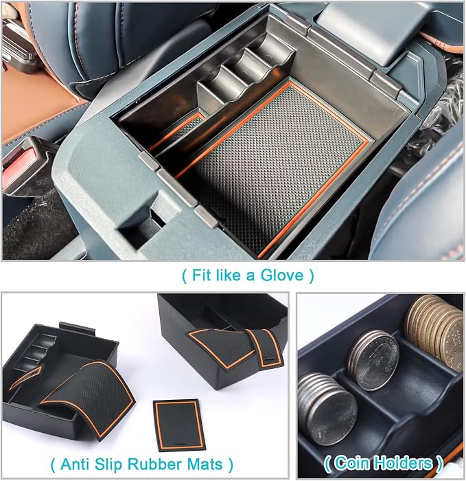 CDEFG for 2022-2026 Maverick Truck Center Console Organizer Tray 2022-2026 Maverick Armrest Trays Storage Box Coin Holder 2022-2025 2026 Maverick Truck Accessories, 2-Pack(Orange Trim)