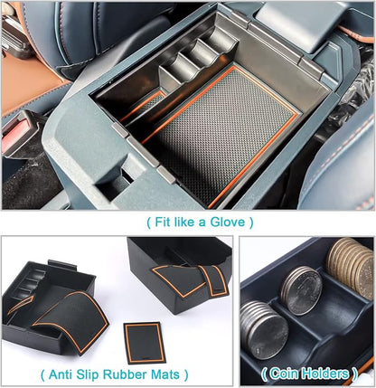 CDEFG for 2022-2026 Maverick Truck Center Console Organizer Tray 2022-2026 Maverick Armrest Trays Storage Box Coin Holder 2022-2025 2026 Maverick Truck Accessories, 2-Pack(Orange Trim)