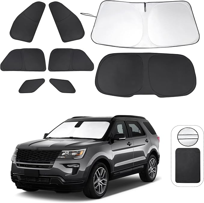 TINGLU Window Shades for Ford Explorer SUV 2011-2019 8PCS Accessories Full Windows Rear Triangular Windshield Sun Shade Sun UV Rays Privacy Protection